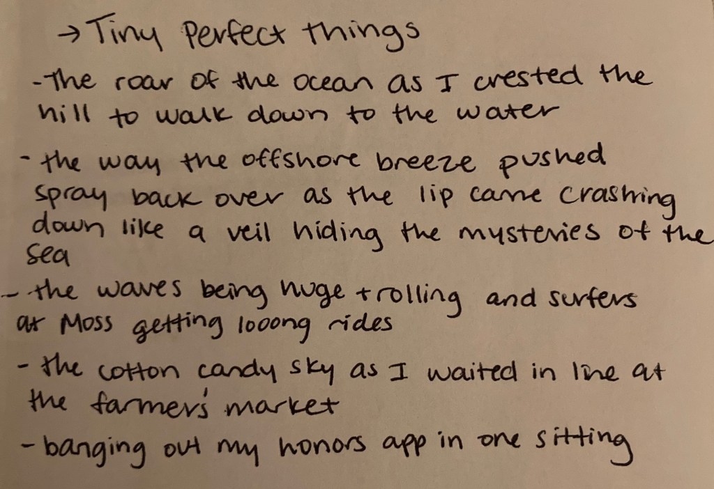 Journaling about moments of beauty in daily life.